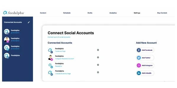 feedalpha connecting social accounts
