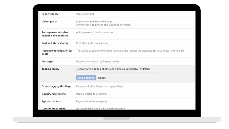 tagging options for Facebook business page