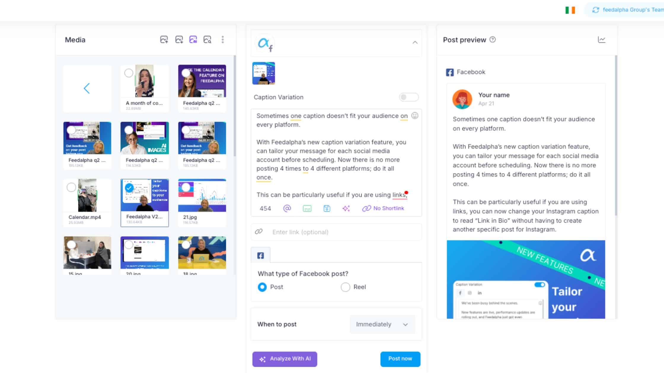 How to schedule a Facebook post on the Feedalpha social media scheduling tool